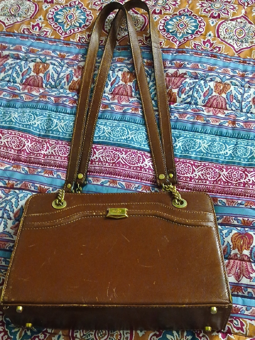 Bally Brown Leather Double-Handle Shoulder Bag with Gold Hardware